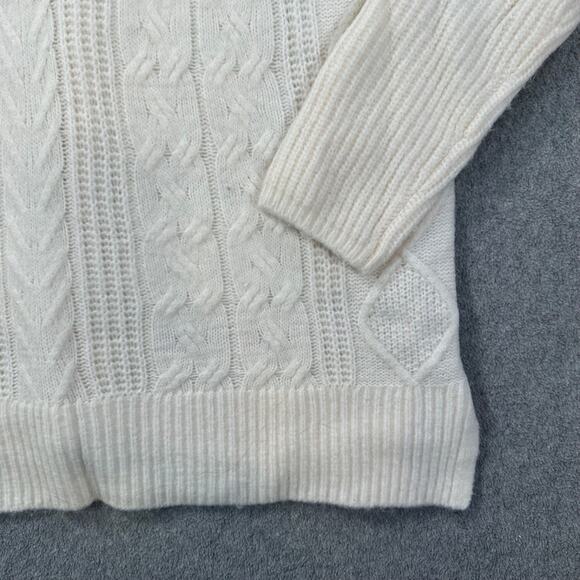 Ann Taylor LOFT Cable Knit Quarter Zip Sweater Women's Medium Winter White Cozy - Picture 2 of 8